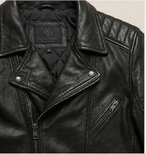 Mens Black Leather <b>Biker</b> <b>Jacket</b> Slim Fit Premium Genuine Leather Asymmetrical Zipper Padded Shoulders Stylish Moto <b>Jacket</b> - Product Image 2