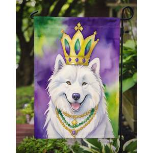 Samoyed King Mardi Gras ธงสวนหลากสีสำหรับตกแต่งลานแบนเนอร์สำหรับชานบ้านงานศิลปะเตียงดอกไม้ขนาดสำหรับกลางแจ้ง - Product Image 3