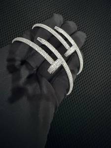 925 Sterling <b>Silver</b> Hip Hop <b>Cuff</b> <b>Bracelet</b> Micro Pave Moissanite Channel Setting Luxury Geometric Women's Wedding Party Everyday - Product Image 2