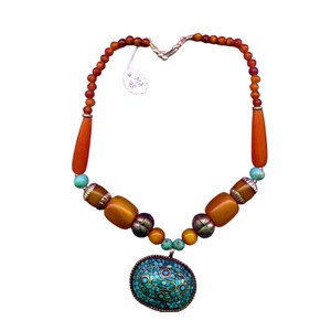Collier bohème en pierre turquoise – Bijoux tribaux perlés faits à la main – collier bohème rustique pour femme - Product Image 1