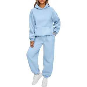 Ensemble survêtement molletonné oversize pour femme – Sweat à capuche et pantalon décontracté pour l'hiver – Tenue de détente tendance style urbain - Product Image 1