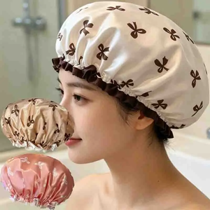 Gorros de ducha reutilizables con estampado, gorros para el cabello para el hogar, gorros de ducha portátiles de doble capa para mujer, gorros de baño impermeables, 1/2/4/6 unidades - Product Image 1