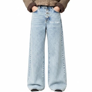 Pantalones Vaqueros Anchos de Color Azul Claro para Hombre, Cintura Alta, Lavado a la Piedra, de Algodón, Casuales, con Bolsillos Laterales, para Primavera - Product Image 6