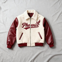 Veste universitaire brodée Phoenix pour homme, doublure polaire, manches en cuir, style preppy, hiver