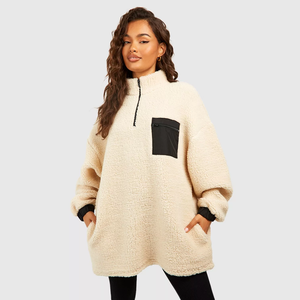 Unisex Quarter-Zip Pullover Sweatshirt With Hood Half Zipper Teddy Fleece Sweatshirt Stand Collar Winter-Friendly Fleece Hoodie - Product Image 1