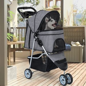 Poussette portable TH-PPS-360 à trois roues pour animaux de compagnie avec conception facile à plier, construction légère et compartiments de rangement - Product Image 3