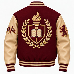 Chaqueta Varsity para Hombre con Mangas de Cuero PU, Parche Bordado de Estrella y Ala, Diseño Color Block, Estilo Béisbol - Product Image 4