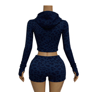 Combinaison Courte Femme Personnalisée Imprimé Léopard Manches Longues Zippée Devant Moulante Décontractée Coupe Slim Imprimé Animal - Product Image 4
