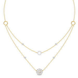 Collar de diamantes con diseño de círculos en capas, cadena doble colgante y medallón geométrico - Product Image 3