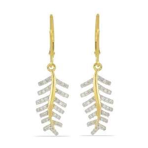 Pendientes Colgantes de Oro Amarillo de 14K con Diamantes Cultivados en Laboratorio, Diseño de Hoja, Joyería al por Mayor, Proveedor Mayorista de Pendientes Finos - Product Image 1