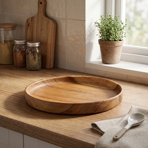 Plateau rond en bois de Suar de qualité alimentaire, brun clair, moyen, vingt-neuf centimètres, pour servir des boissons, le petit-déjeuner et la décoration de table à la maison - Product Image 2