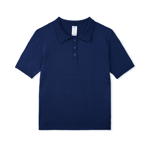 เสื้อถักแขนสั้นสีกรมท่าสำหรับผู้ชาย สีพื้นเรียบง่าย ติดกระดุมด้านหน้า ผลิตจากอะคริลิก 100% ทรงปกติ ไม่ยับง่าย รับผลิตแบบ ODM OEM - Product Image 1