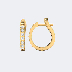 Aros Huggie con Pavé de Diamantes Redondos de 0.30 CTW, D-E-F VVS-VS, Cultivados en Laboratorio, Oro de 14K, Pequeños, con Cierre de Clic, Joyería Fina de Lujo Sostenible, Regalo - Product Image 5