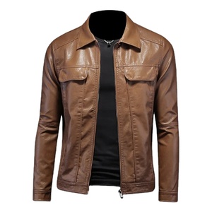 Chaqueta de cuero marrón para hombre de estilo callejero, chaqueta Punk para motocicleta, cuello levantado para adolescentes, tela de lona para Los Hombres - Product Image 3