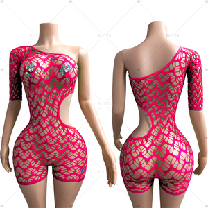 ELITES-Body une pièce en résille à col haut et manches serrées, tenue de danse sexy, tenue rave - Product Image 2