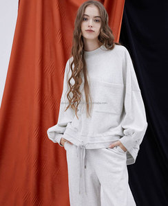 Venta al por mayor de las mujeres de moda Casual de cuello redondo pulóver espalda abierta gota hombro recortado sudaderas con capucha - Product Image 5