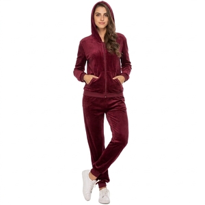 Wholesale Women's <b>Velour</b> <b>Tracksuit</b> Set 2 Piece Hooded Jogger Pants Lounge Sportswear Custom Logo Soft Casual Athletic Suit - Product Image 2