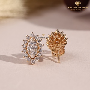 Pendientes de Oro Sólido de 14K con Diamante Cultivado en Laboratorio CVD de Corte Marquesa y Halo Floral para Mujer, 2 TCW, Certificado IGI, Claridad VVS2, Color E - Product Image 3