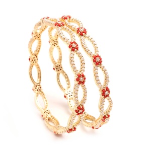 Elegant Coral and Pearl Bridal Bangle Handmade Traditional Indian Brass <b>Kada</b> Gift for Women Wholesale Price - Product Image 1