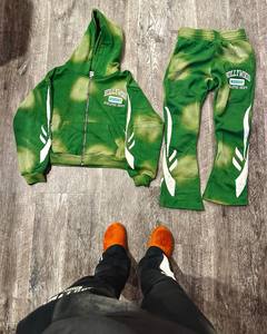 ชุดวอร์ม2ชิ้นกางเกงขาบานสำหรับผู้ชายชุดวอร์มล้างมีซิปมีฮู้ด - Product Image 1