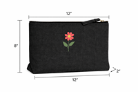 Pochette de maquillage GI West Bengal Jute noire surdimensionnée à imprimé floral rouge, fermeture éclair, écologique