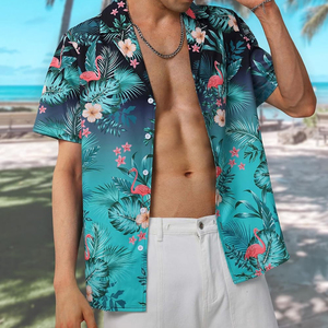 Chemise décontractée en lin et coton pour homme, style tissé d'été, à col boutonné et manches courtes rayées, vente en gros - Product Image 6