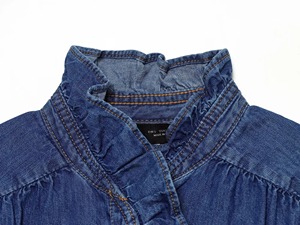 Sweat à capuche unisexe en denim délavé à volants, manches lanternes, col montant, coupe oversize, couleur unie, décontracté, pour l'été et l'automne - Product Image 6