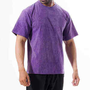 Camiseta de Cuello Redondo Morada con Lavado Ácido para Hombre, Manga Corta, Algodón Vintage, Informal, Básica, con Logotipo Personalizado, OEM, ODM, Ropa al por Mayor - Product Image 2
