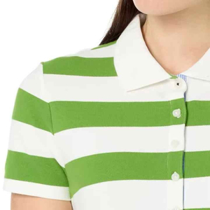 เสื้อโปโลผู้หญิงลายทางแขนสั้นลำลองผ้าถักสีเขียวสีขาวความยาวปกติ - Product Image 3