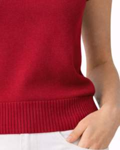 Suéter de Punto sin Mangas Rojo para Mujer, Cuello Redondo, Ligero, Informal, Chaleco de Verano, Bordado Floral, Top Suave y Cómodo - Product Image 6