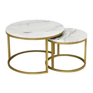 Most Selling Round White <b>Marble</b> Top Gold Stainless Steel Frame <b>Nesting</b> Coffee <b>Table</b> Set For Modern Apartment Living Room <b>Table</b> - Product Image 1