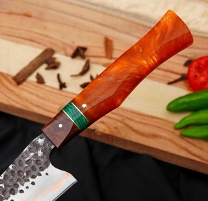 Cuchillo de Chef LEGACY BLADES Profesional de Acero de Damasco y Cobre, Afilado como una Navaja, Mango de Resina, Forjado a Mano, Cuchillo de Cocina de Fábrica - Product Image 3