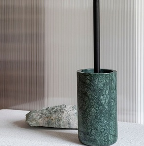 Porte-brosse WC en marbre blanc, design conique avec poignée dorée, accessoire de salle de bain moderne et luxueux en pierre pour la maison et l'hôtel - Product Image 2