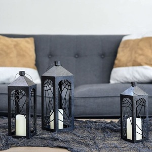 Ensemble de lanternes métalliques rectangulaires découpées et imprimées, scène de cerfs et de forêt, décoration de Noël pour la maison, utilisation durable en intérieur et en extérieur - Product Image 3