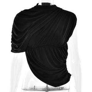 Camiseta Asimétrica con Hombros Descubiertos para Mujer, Talla Grande, Negra, de Spandex y Poliéster, Tejida, sin Mangas, de Color Sólido - Product Image 1