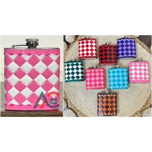 Gourde de poche en cuir de vachette véritable à carreaux, en acier inoxydable, pour cadeaux – Vente en gros directe usine - Product Image 1