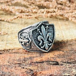 Anillo Fleur De Lis, Anillo de Sello Gótico con Escudo para Hombre, Plata Oxidada, Latón, Joyería de Moda, Venta al por Mayor - Product Image 1