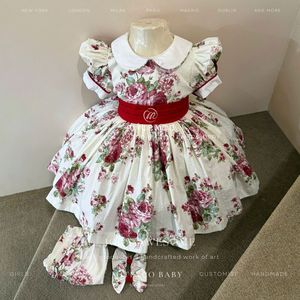 Vestido de niña con estampado floral y rayas, 100% algodón, con cuello Peter Pan, largo midi, suministro ODM, pedido personalizado. - Product Image 3