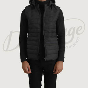 Chaleco Acolchado Premium para Hombre, Negro, Sin Mangas, con Capucha, para Invierno, Cálido, Ajustado, con Relleno - Product Image 1