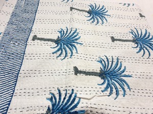 New Beautiful White Hand Block Print Kantha Quilt Indian Palm Tree Cotton Handmade <b>Bedspread</b> Kantha Bedding Kantha All size - Product Image 3