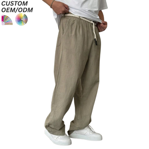 Summer Midweight Cool Breathable 100% Cotton Canvas <b>Men's</b> Casual Trousers Fashion Loose Straight Mid Waist - Product Image 3