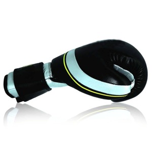 Leather Boxing <b>Gloves</b> Black with <b>Silver</b> Stripe Velcro Closure Breathable for Adults Training Gear - Product Image 2