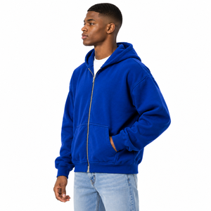 Sweat-shirt à capuche zippé unisexe épais brodé, coupe ample, pour le sport, avec logo personnalisé, faible MOQ, usine de sweats à capuche zippés - Product Image 2