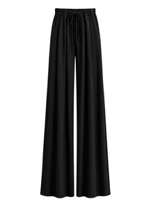 Custom Black Wide Leg Pants Women Casual High Waist <b>Drawstring</b> <b>Trousers</b> Loose Fit Straight Pants Comfortable Lounge Wear Fashion - Product Image 1