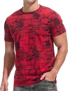 Men's Red <b>Geometric</b> Print Short Sleeve T-<b>Shirt</b> Slim Fit O-Neck Casual Wear Breathable Knitted Polyester Top - Product Image 2