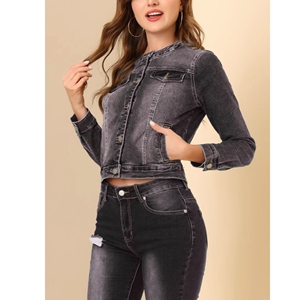2026 Women's Customizable Women's Blue <b>Denim</b> <b>Jacket</b> Stylish <b>Long</b> Sleeve with Big Pockets Varsity and blazer Women Coat <b>denim</b> - Product Image 3
