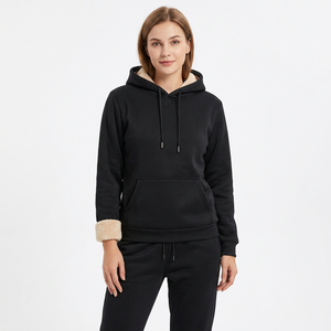 Conjunto Deportivo de Sudadera con Capucha y Pantalones de Chándal para Hombre, Forro Polar Negro, Ropa Casual de Invierno, Manga Larga, Color Sólido, Pantalones con Cordón - Product Image 5