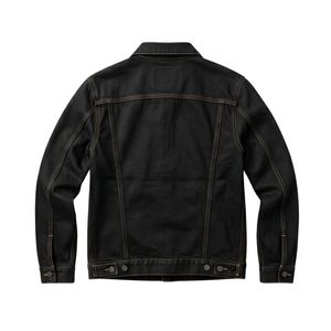 Heavyweight Cotton Black Jeans <b>Jacket</b> Men All Black Washed Denim <b>Jacket</b> Vintage Look <b>Trucker</b> <b>Jackets</b> - Product Image 2
