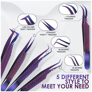 Pinzas de Extensión de Pestañas con Punta de Fibra Premium, Pinzas de Volumen de Pestañas de Acero Inoxidable Antideslizantes, Herramientas de Pestañas Antiestáticas de Grado Profesional - Product Image 3