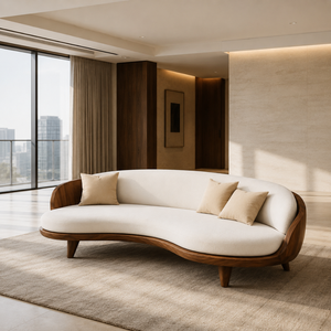 Sofá de Madera de Teca Sólida Curvada de Lujo y Duradera, de Una Plaza, Muebles Modernos para Sala de Estar, Tapizado, de Diseño, para Hotel, Villa o Apartamento - Product Image 6